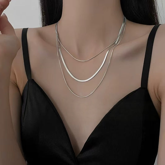 Multi-Layer Stacked Minimalist Snake Chain Necklace | Sleek Quiet Luxury Accessory
