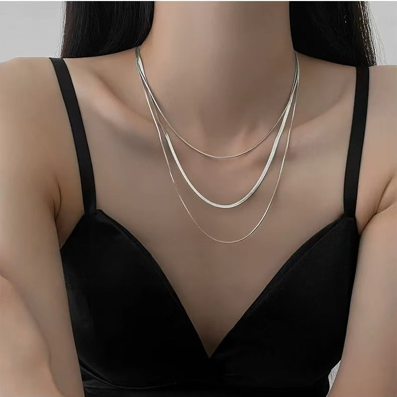 Multi-Layer Stacked Minimalist Snake Chain Necklace | Sleek Quiet Luxury Accessory