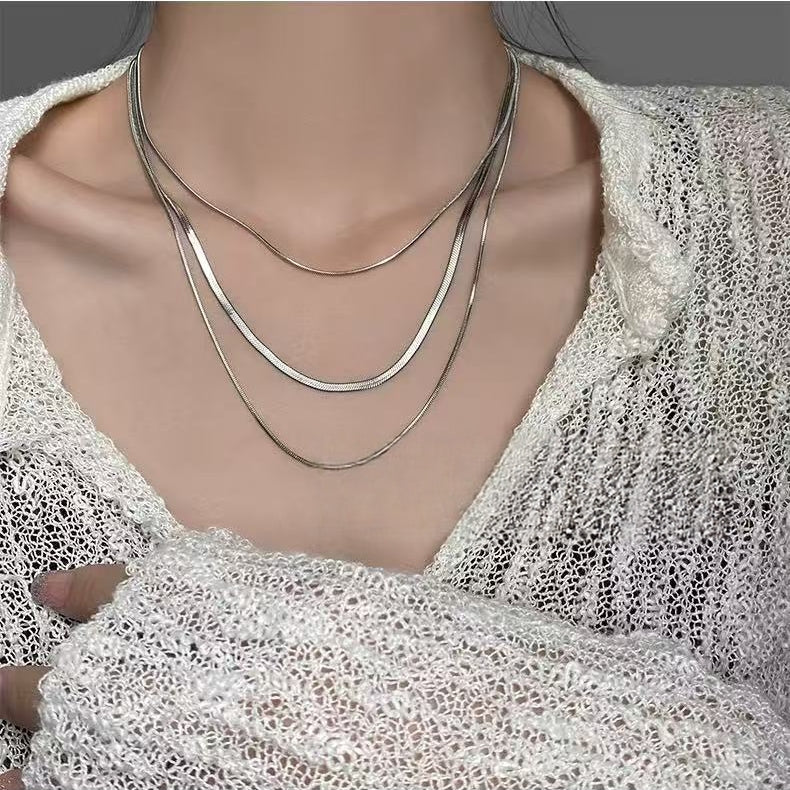 Multi-Layer Stacked Minimalist Snake Chain Necklace | Sleek Quiet Luxury Accessory