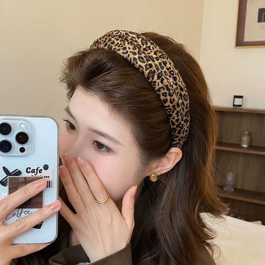 Retro Leopard Print Wide Padded Headband | Chic Luxury Elegant Hair Accessory
