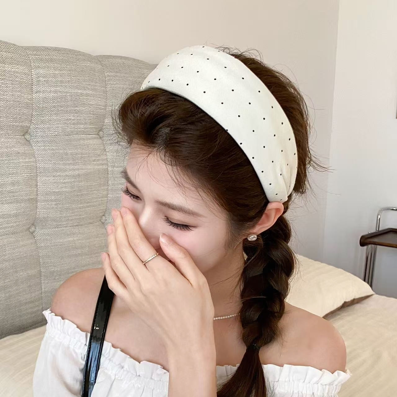 Elegant Polka Dot Wide Padded Headband | Quiet Luxury Feminine Hair Accessory