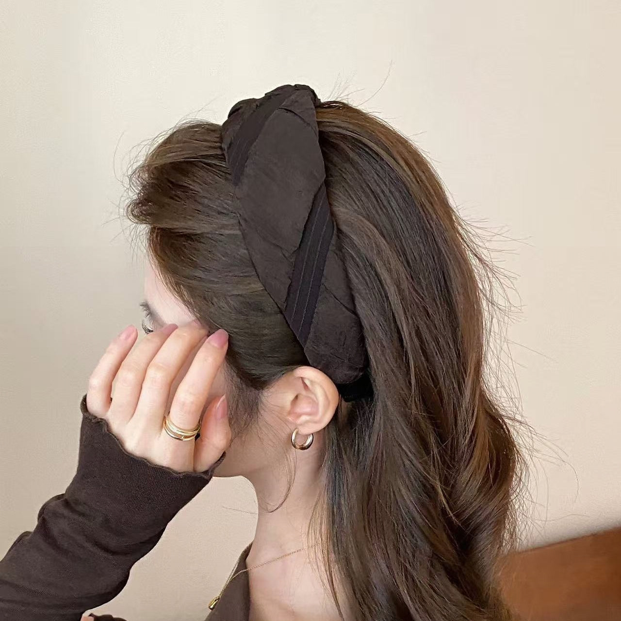 Vintage Coffee Twisted Wide Padded Headband | Sophisticated Luxury Hair Accessory