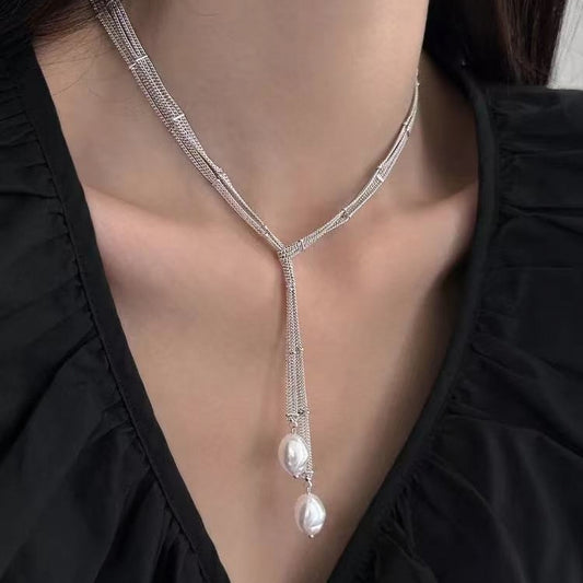 Luxury Layered Pearl Lariat Y-Necklace | Elegant Glam Jewelry for Evening Gowns