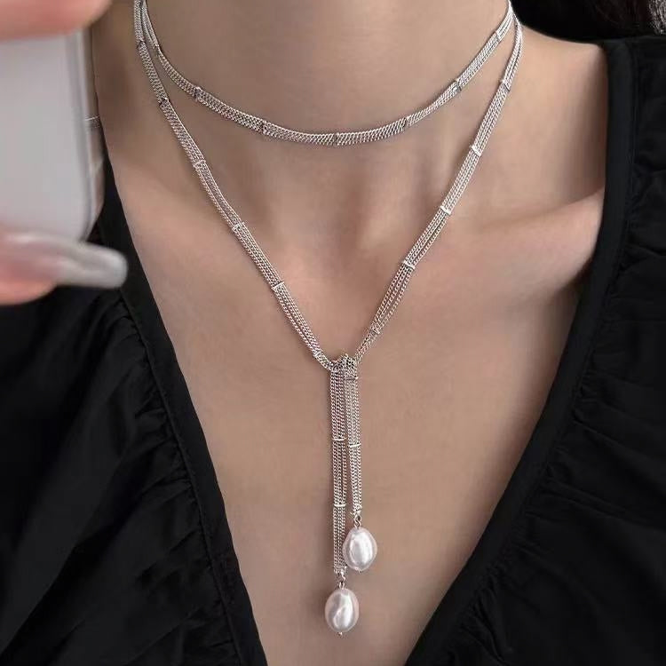 Luxury Layered Pearl Lariat Y-Necklace | Elegant Glam Jewelry for Evening Gowns