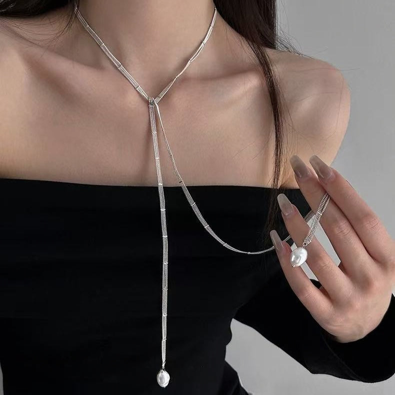 Luxury Layered Pearl Lariat Y-Necklace | Elegant Glam Jewelry for Evening Gowns