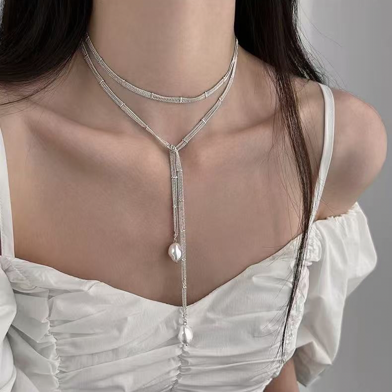 Luxury Layered Pearl Lariat Y-Necklace | Elegant Glam Jewelry for Evening Gowns