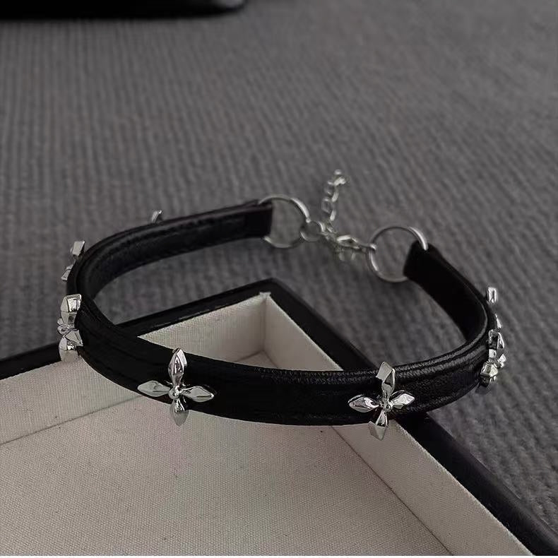 Vintage Cross Leather Choker Necklace | Edgy Elegant Luxury Neck Jewelry