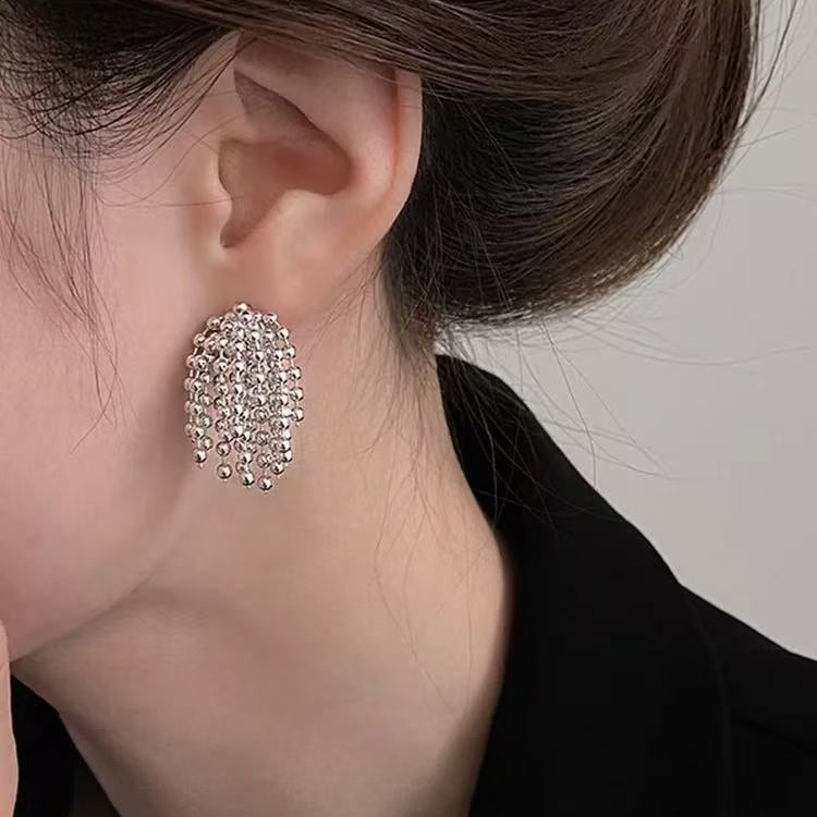 Sparkling Beaded Tassel Drop Earrings | Luxury Elegant Statement Jewelry