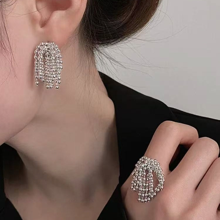 Sparkling Beaded Tassel Drop Earrings | Luxury Elegant Statement Jewelry