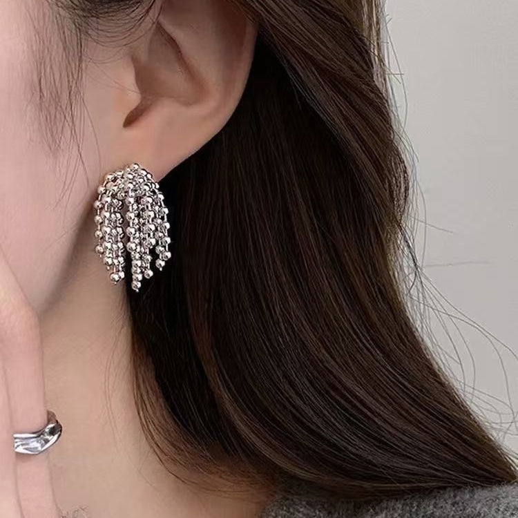 Sparkling Beaded Tassel Drop Earrings | Luxury Elegant Statement Jewelry