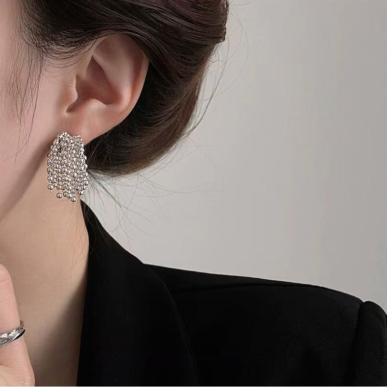 Sparkling Beaded Tassel Drop Earrings | Luxury Elegant Statement Jewelry