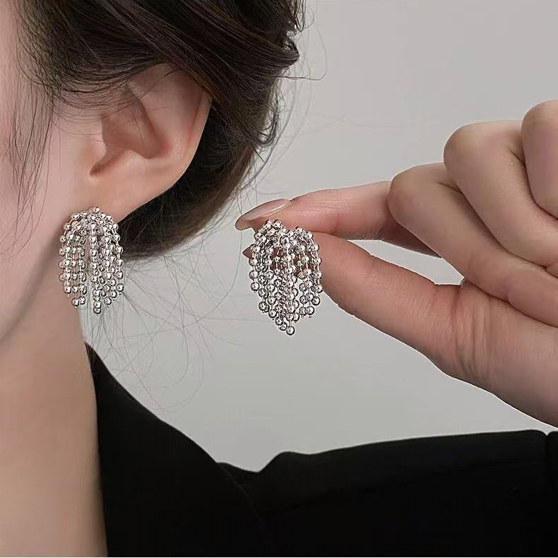 Sparkling Beaded Tassel Drop Earrings | Luxury Elegant Statement Jewelry