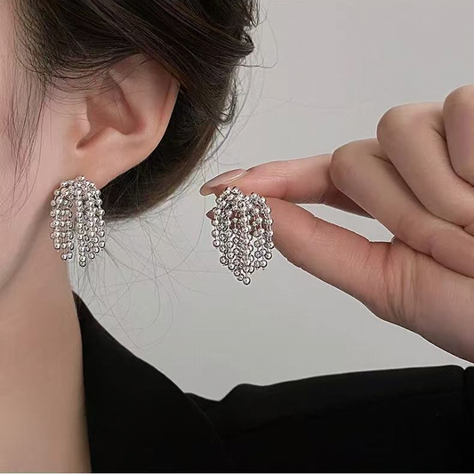 Sparkling Beaded Tassel Drop Earrings | Luxury Elegant Statement Jewelry