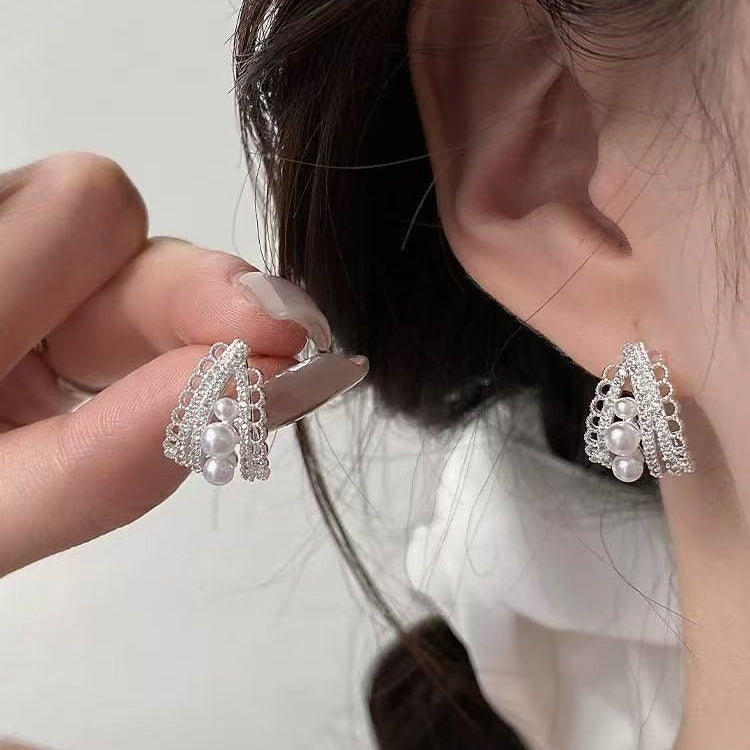 Vintage Lace Pearl Hoop Earrings | Elegant Luxury Pearl Jewelry