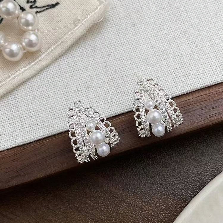 Vintage Lace Pearl Hoop Earrings | Elegant Luxury Pearl Jewelry