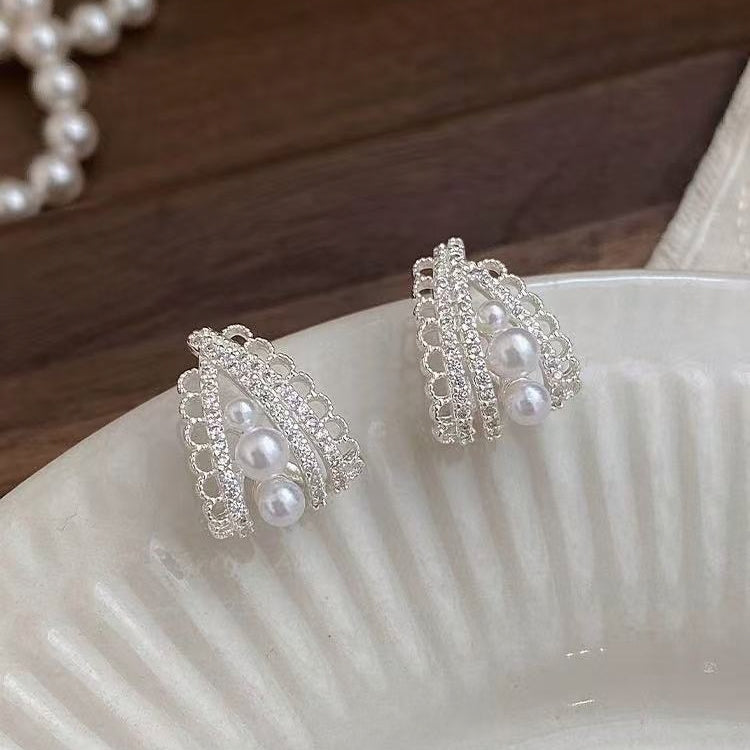Vintage Lace Pearl Hoop Earrings | Elegant Luxury Pearl Jewelry