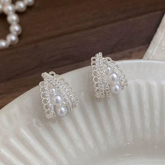 Vintage Lace Pearl Hoop Earrings | Elegant Luxury Pearl Jewelry