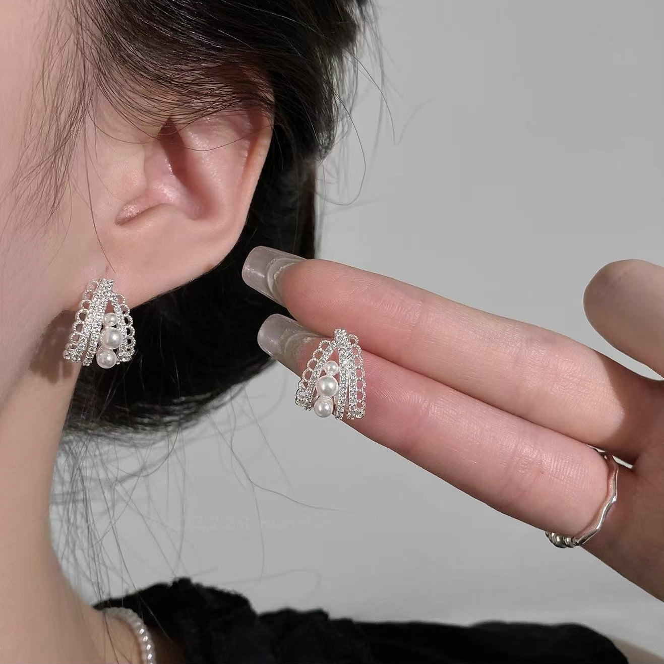 Vintage Lace Pearl Hoop Earrings | Elegant Luxury Pearl Jewelry