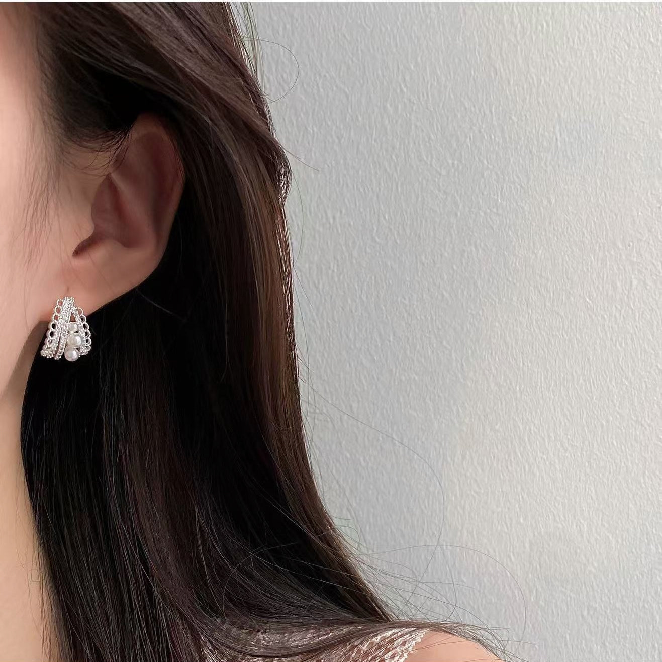 Vintage Lace Pearl Hoop Earrings | Elegant Luxury Pearl Jewelry