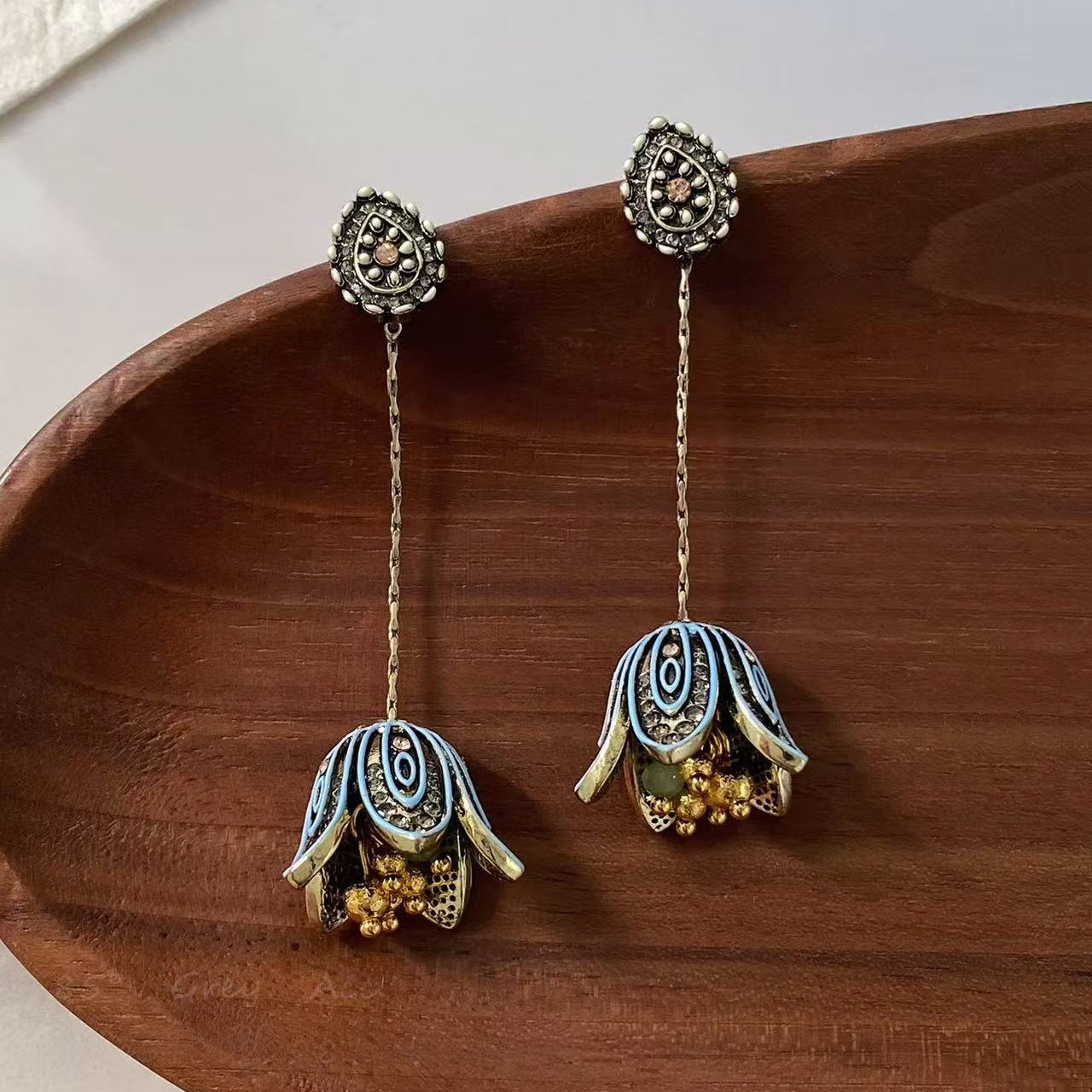 Vintage Enamel Tulip Drop Earrings | Luxury Artisan Floral Statement Earrings