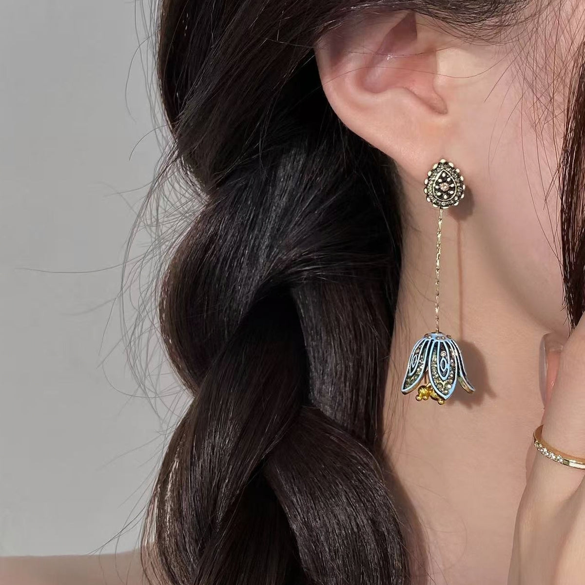 Vintage Enamel Tulip Drop Earrings | Luxury Artisan Floral Statement Earrings