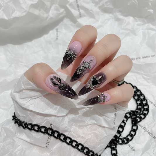 【Gothic Purple Gradient Cross】Luxury Diamonds Sparkle Princess Nails needlepoint  Handmade Press on Nails Nail Art