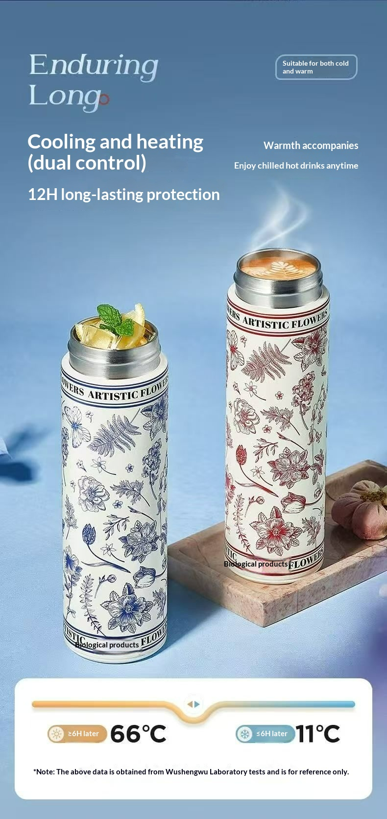 3D-designed tea-water separator with temperature display, insulated flask, 316L stainless steel