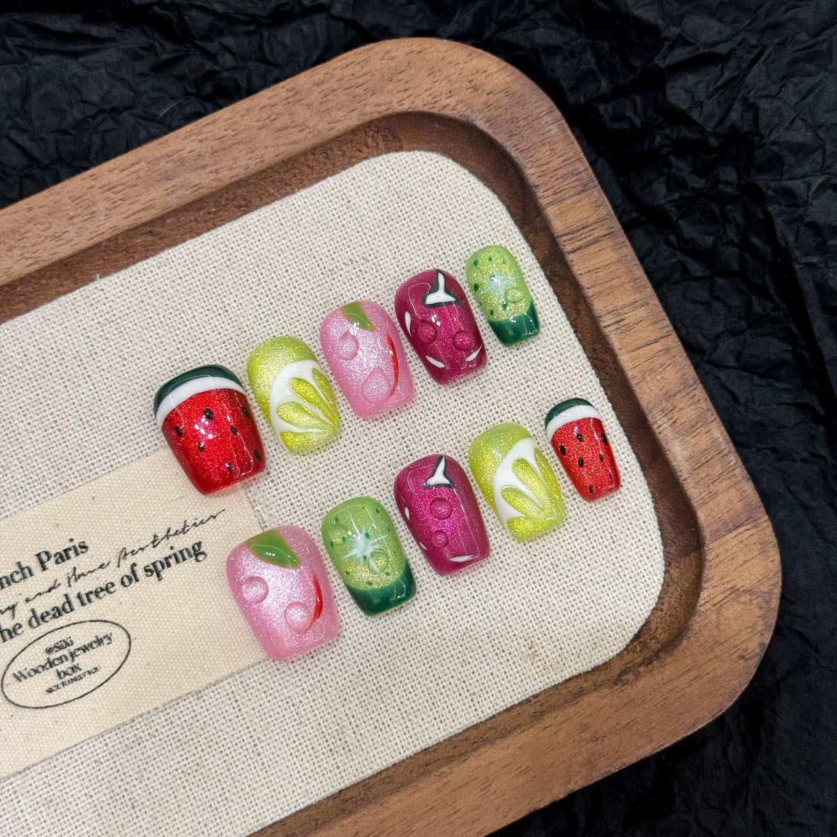 【Fruit Party Cat Eye】Luxury Diamonds Sparkle Princess Nails needlepoint  Handmade Press on Nails Nail Art cat eye