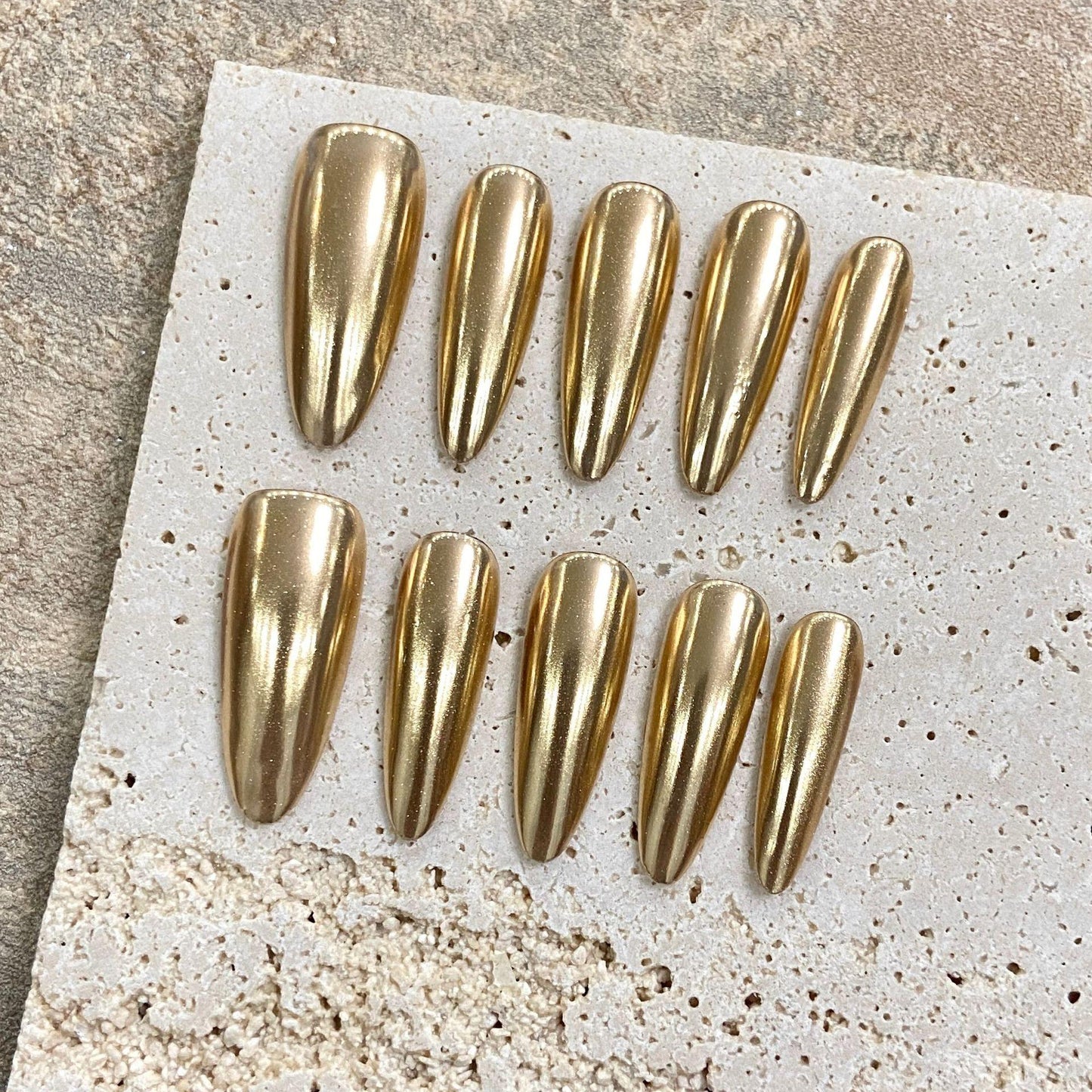 【Mirror Gold Stiletto】Luxury Diamonds Sparkle Princess Nails needlepoint  Handmade Press on Nails Nail Art
