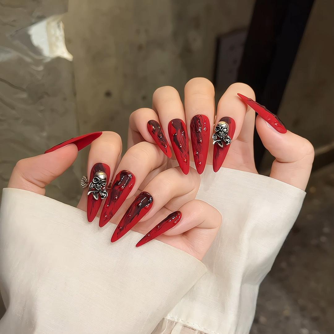 【Ghost Face Red Cat-Eye】Luxury Diamonds Sparkle Princess Nails needlepoint  Handmade Press on Nails Nail Art