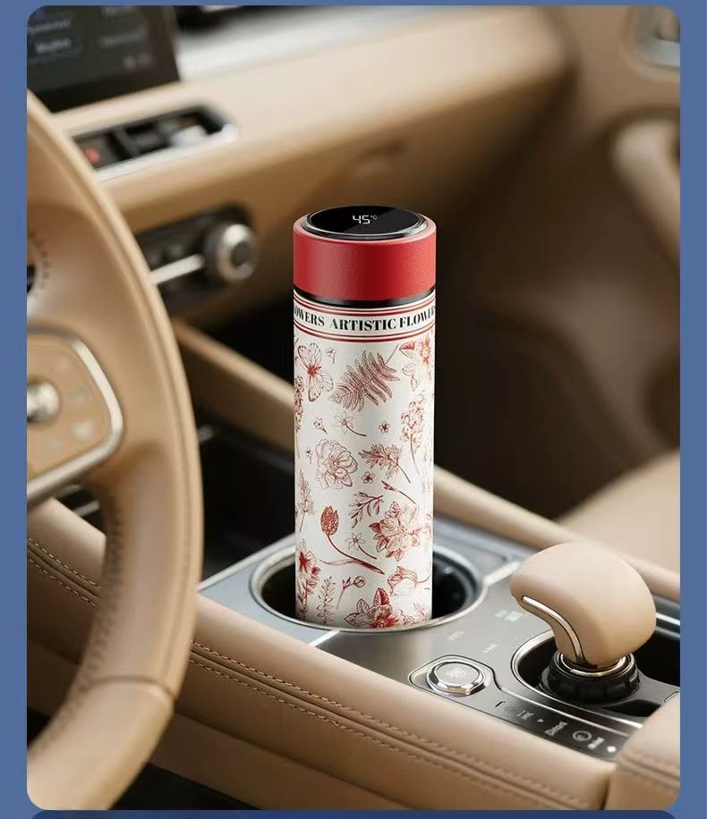 3D-designed tea-water separator with temperature display, insulated flask, 316L stainless steel