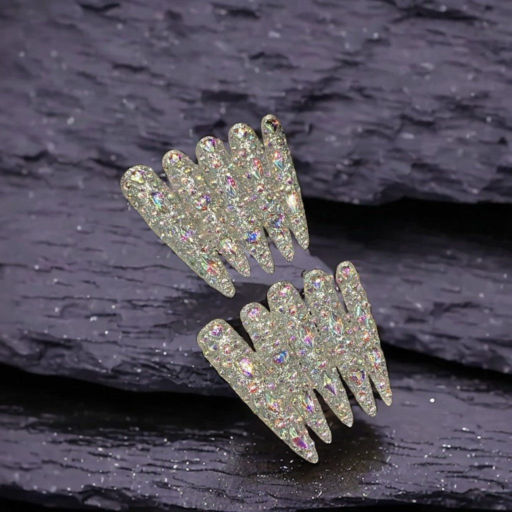 【DIAMOND BOMB】Luxury Diamonds Sparkle Princess Nails needlepoint  Handmade Press on Nails Nail Art