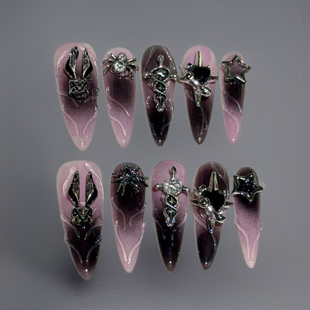 【Gothic Purple Gradient Cross】Luxury Diamonds Sparkle Princess Nails needlepoint  Handmade Press on Nails Nail Art