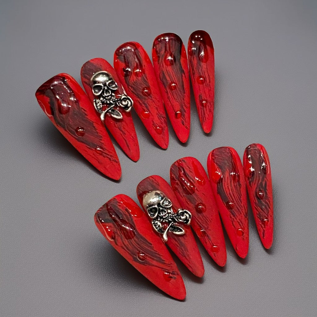 【Ghost Face Red Cat-Eye】Luxury Diamonds Sparkle Princess Nails needlepoint  Handmade Press on Nails Nail Art