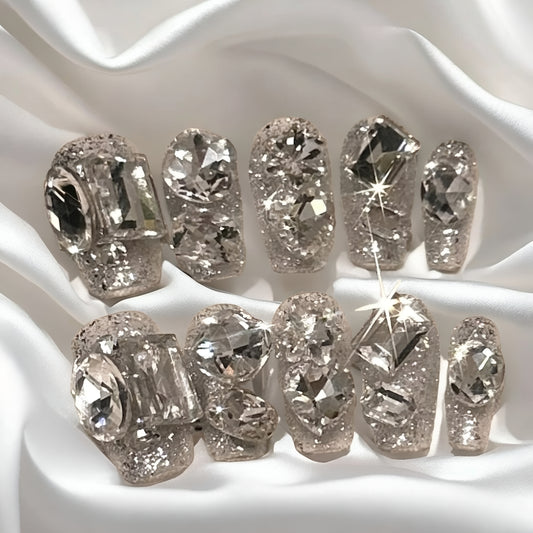 【SILVER FULL DIAMOND】Press On NAILS – LUXE BLING!