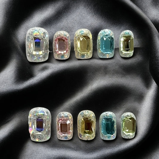 【FULLY ENCRUSTED DIAMOND】Luxury Diamonds Sparkle Princess Nails needlepoint  Handmade Press on Nails Nail Art