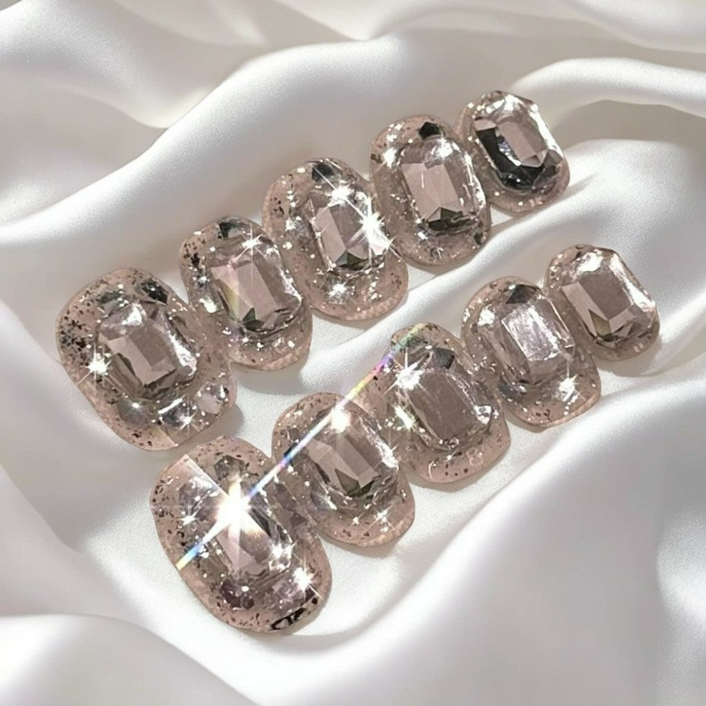 【FULLY ENCRUSTED DIAMOND】Luxury Diamonds Sparkle Princess Nails needlepoint  Handmade Press on Nails Nail Art