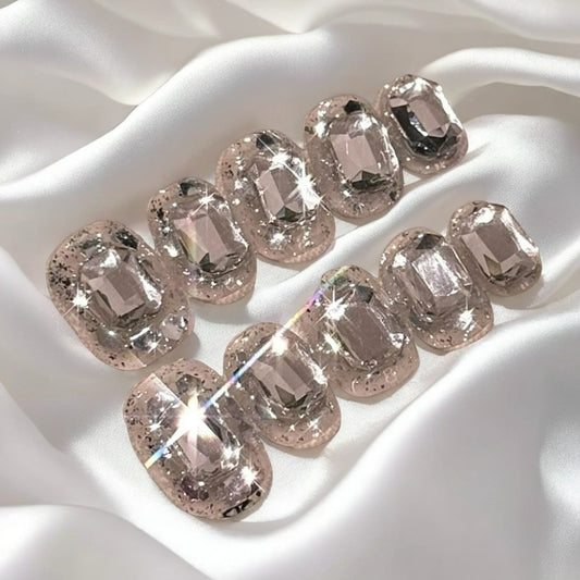 【FULLY ENCRUSTED DIAMOND】Luxury Diamonds Sparkle Princess Nails needlepoint  Handmade Press on Nails Nail Art