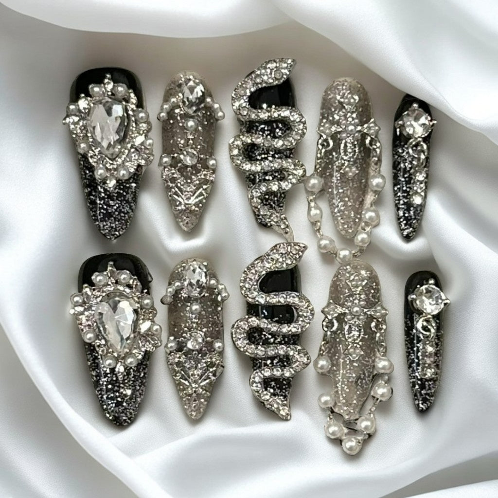 【FULLY ENCRUSTED DIAMOND】Luxury Diamonds Sparkle Princess Nails needlepoint  Handmade Press on Nails Nail Art