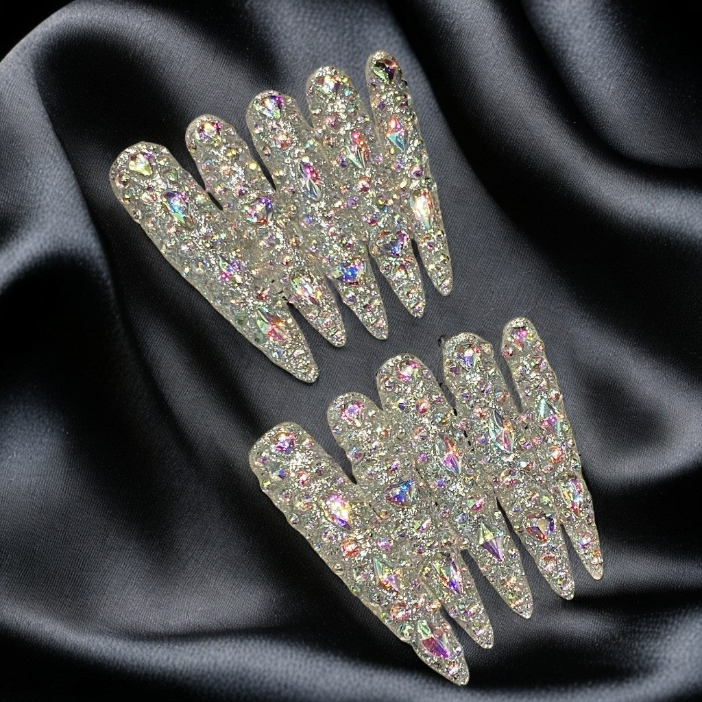 【DIAMOND BOMB】Luxury Diamonds Sparkle Princess Nails needlepoint  Handmade Press on Nails Nail Art