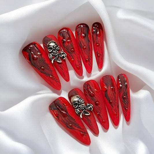 【Ghost Face Red Cat-Eye】Luxury Diamonds Sparkle Princess Nails needlepoint  Handmade Press on Nails Nail Art