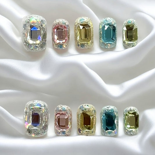 【FULLY ENCRUSTED DIAMOND】Luxury Diamonds Sparkle Princess Nails needlepoint  Handmade Press on Nails Nail Art