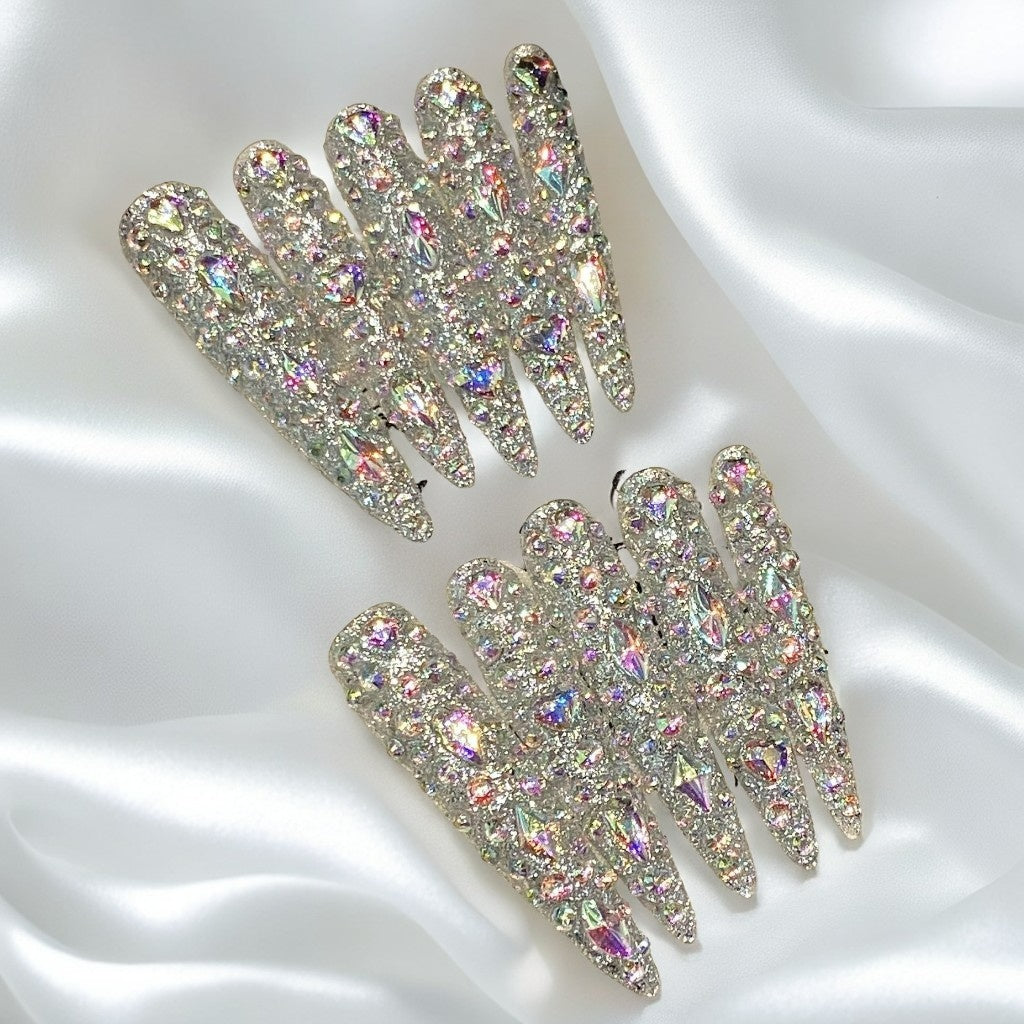 【DIAMOND BOMB】Luxury Diamonds Sparkle Princess Nails needlepoint  Handmade Press on Nails Nail Art