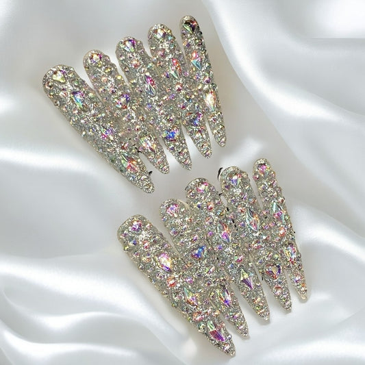 【DIAMOND BOMB】Luxury Diamonds Sparkle Princess Nails needlepoint  Handmade Press on Nails Nail Art
