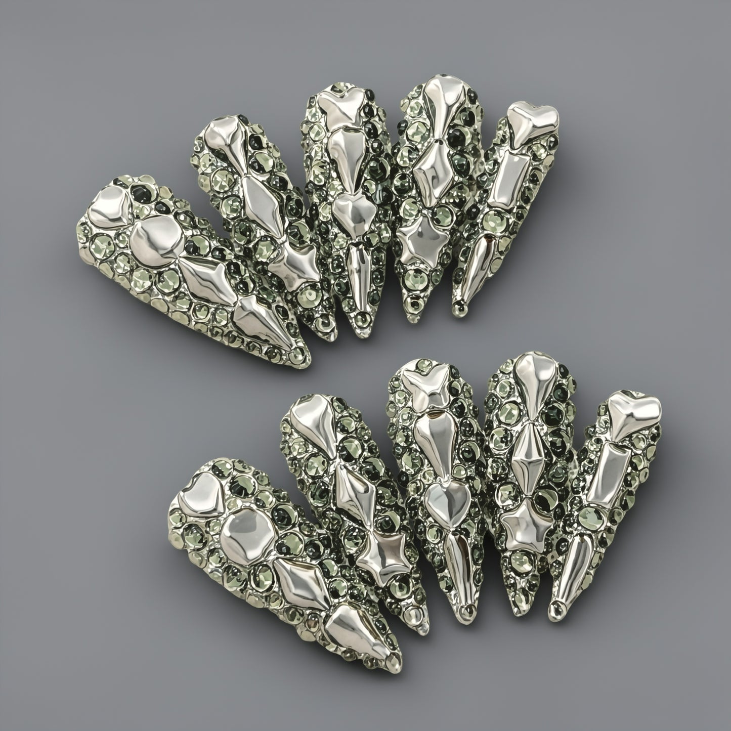 【FULLY ENCRUSTED Black Diamond】Luxury Diamonds Sparkle Princess Nails needlepoint  Handmade Press on Nails Nail Art