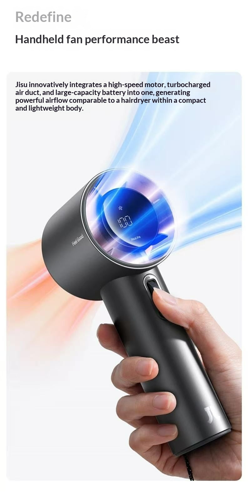 Ultra-fast, energy-efficient, high-quality aluminium alloy handheld mini fan – turbo mini portable USB fast charging and rapid cooling