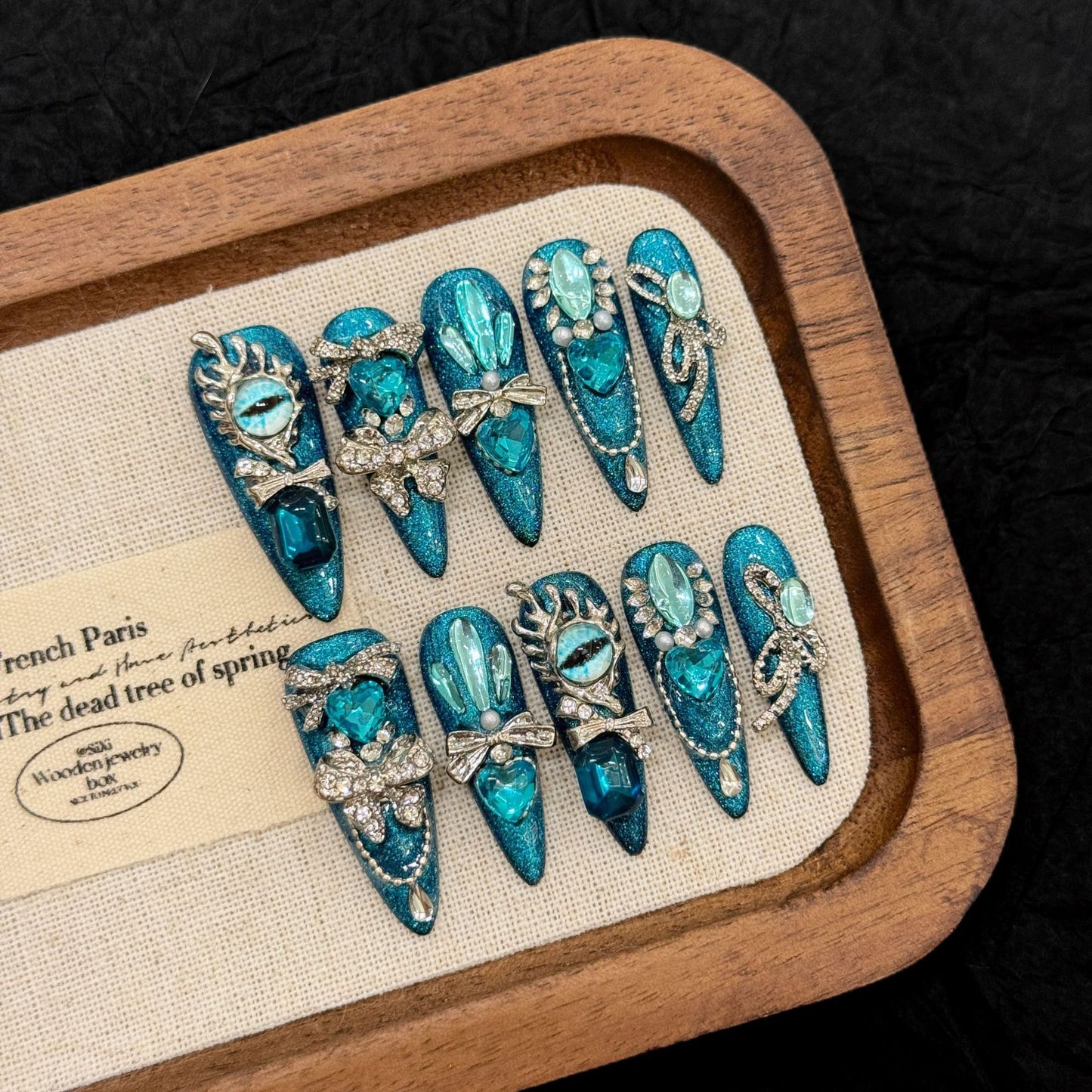 【DEMON EYE ENCRUSTED DIAMOND】Luxury Diamond Sparkle Princess Nails needlepoint  Handmade Press on Nails Nail Art