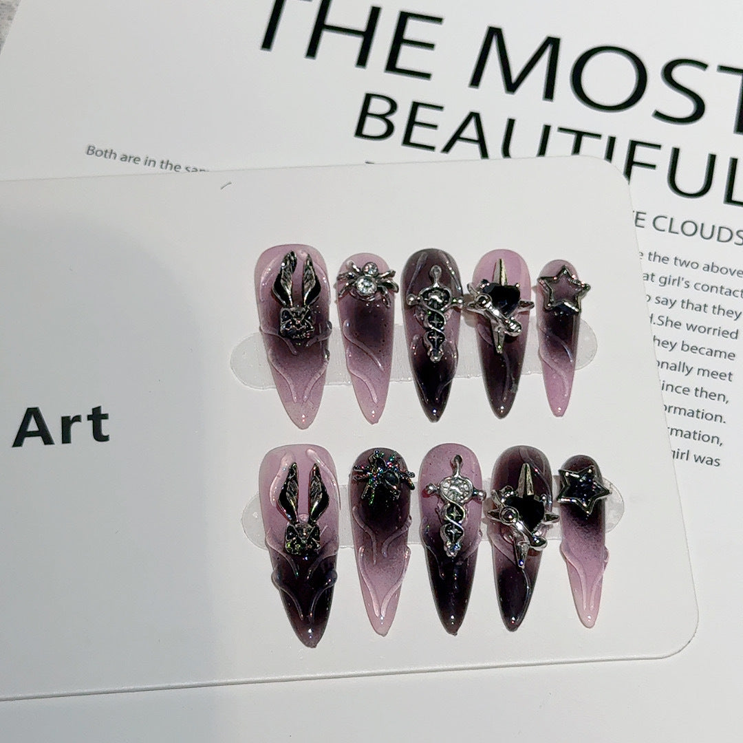 【Gothic Purple Gradient Cross】Luxury Diamonds Sparkle Princess Nails needlepoint  Handmade Press on Nails Nail Art
