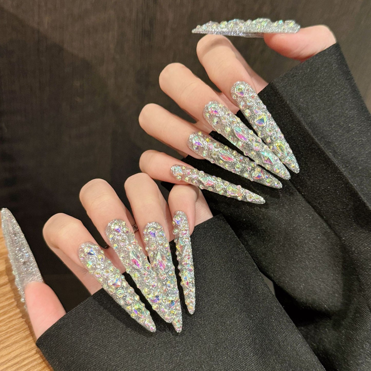 【DIAMOND BOMB】Luxury Diamonds Sparkle Princess Nails needlepoint  Handmade Press on Nails Nail Art