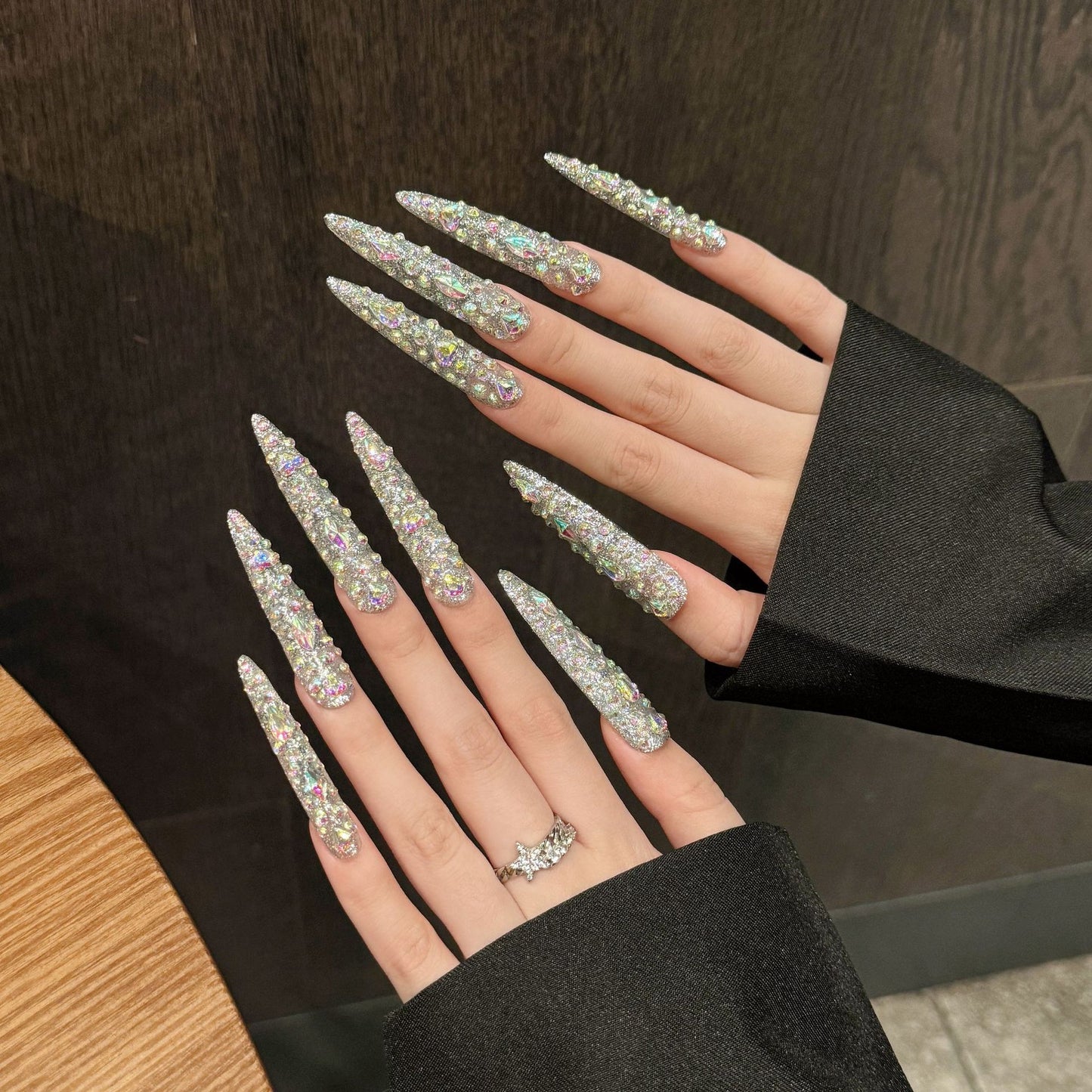 【DIAMOND BOMB】Luxury Diamonds Sparkle Princess Nails needlepoint  Handmade Press on Nails Nail Art